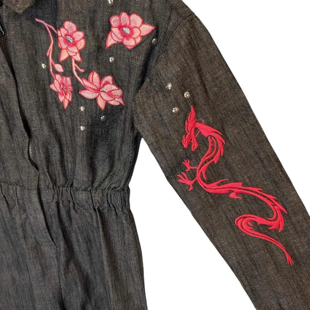 Disney Mulan Embroidered Floral Jumpsuit Romper Size  9/10